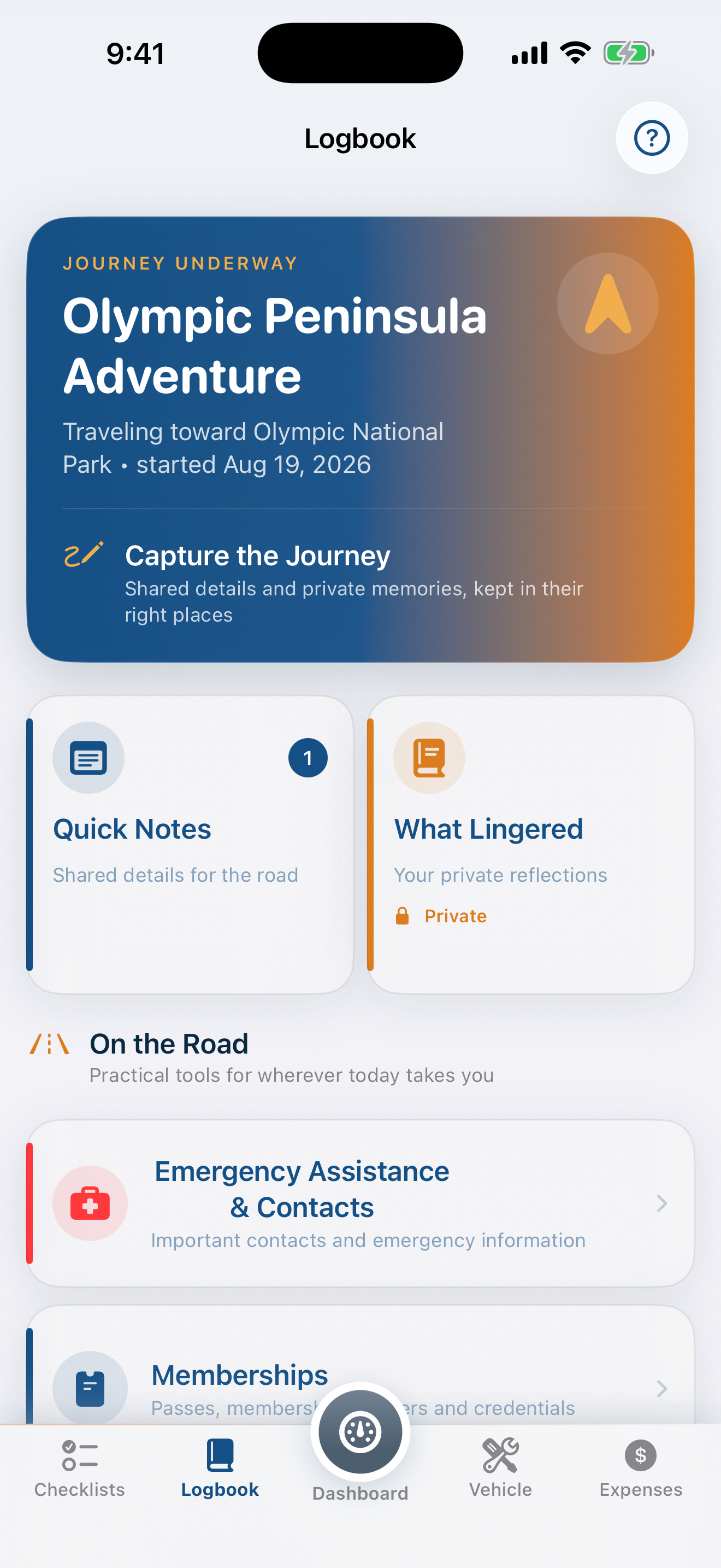 Current Van Companion logbook screen